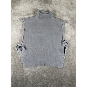 Mod Ref Grey Ribbed Mock Neck Open Side Tie Sweater Vest Large